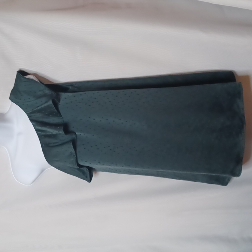 Madewell Ivy Green Silk Polkadot One Shoulder Ruffle Dress.